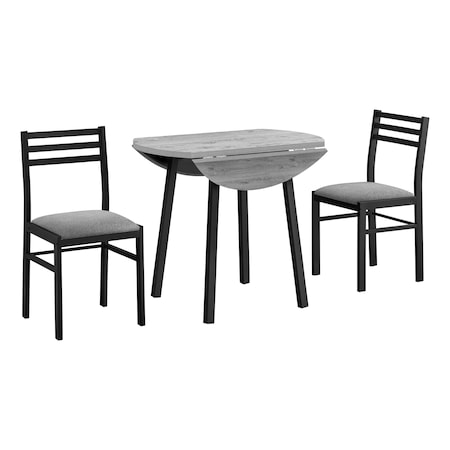 Monarch Specialties Dining Table Set, Small, 35 in. Drop Leaf, Kitchen, Black Metal, Grey Laminate, Contemporary I 1007